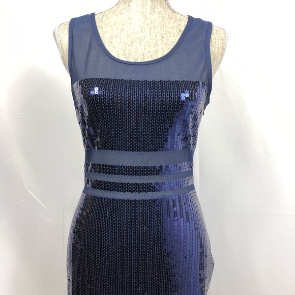2b Bebe | Navy Blue Sleeveless Sequin Dress - Picture 2 of 8